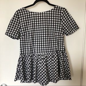 Black and White Gingham Peplum Top Tie Back